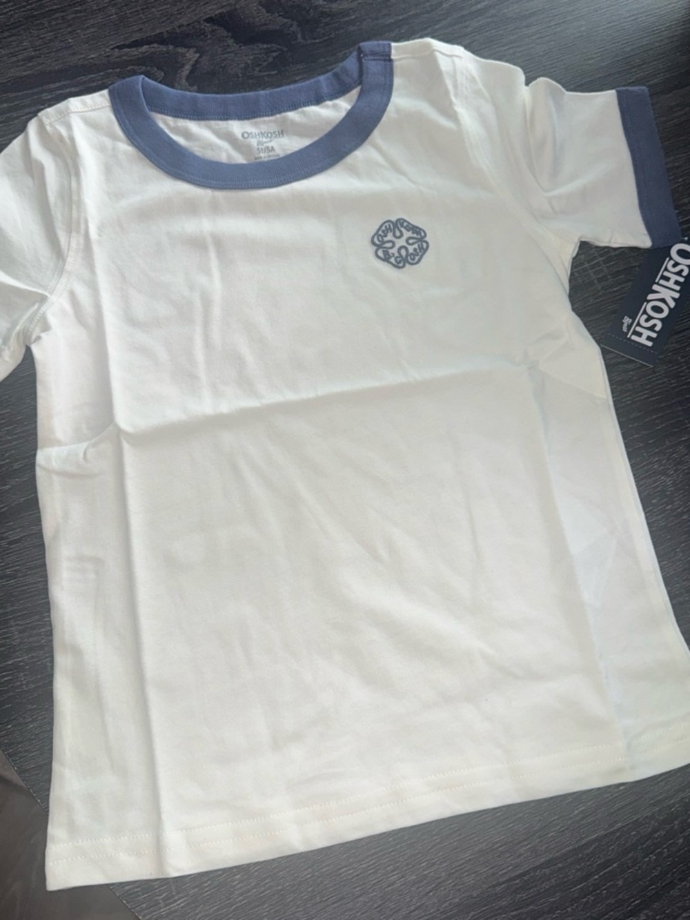 OshKosh B'gosh White Tee with Blue Trim and Chest Emblem
